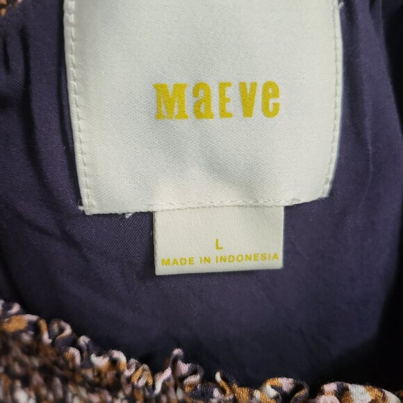 Maeve Paisley Boho Smocked Tunic Dress Square Neck Long Sleeve Milou Womens L - Picture 11 of 12